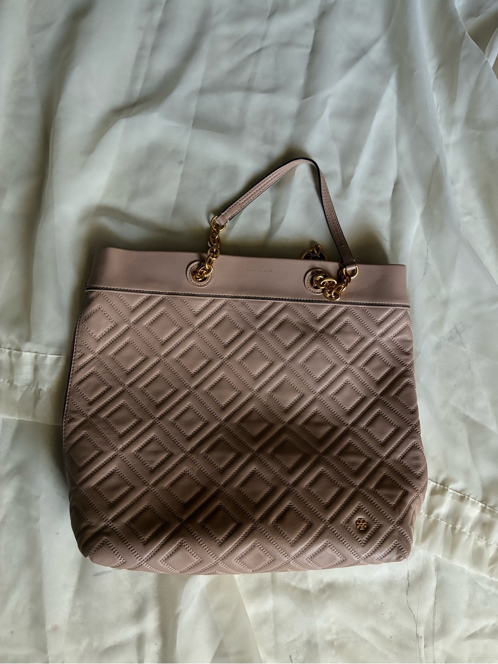 Tory Burch Quilted Tote in Dusty Rose with Gold Hardware